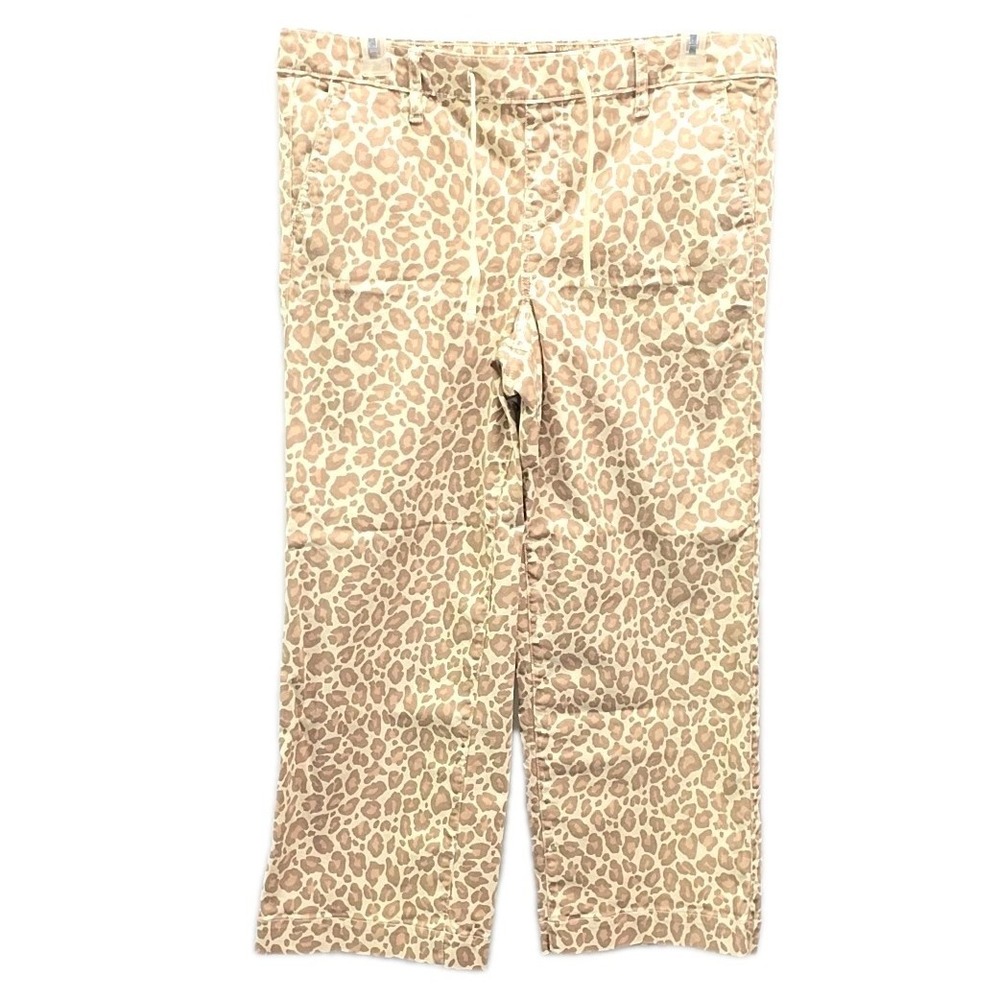 Torrid Pants Women 1S Tan Leopard Print Drawstring Straight Leg Twill Cotton